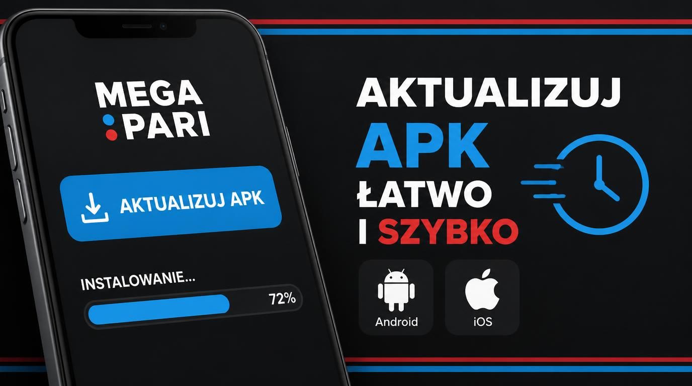 Smartfon wyświetlający proces aktualizacji APK Megapari.