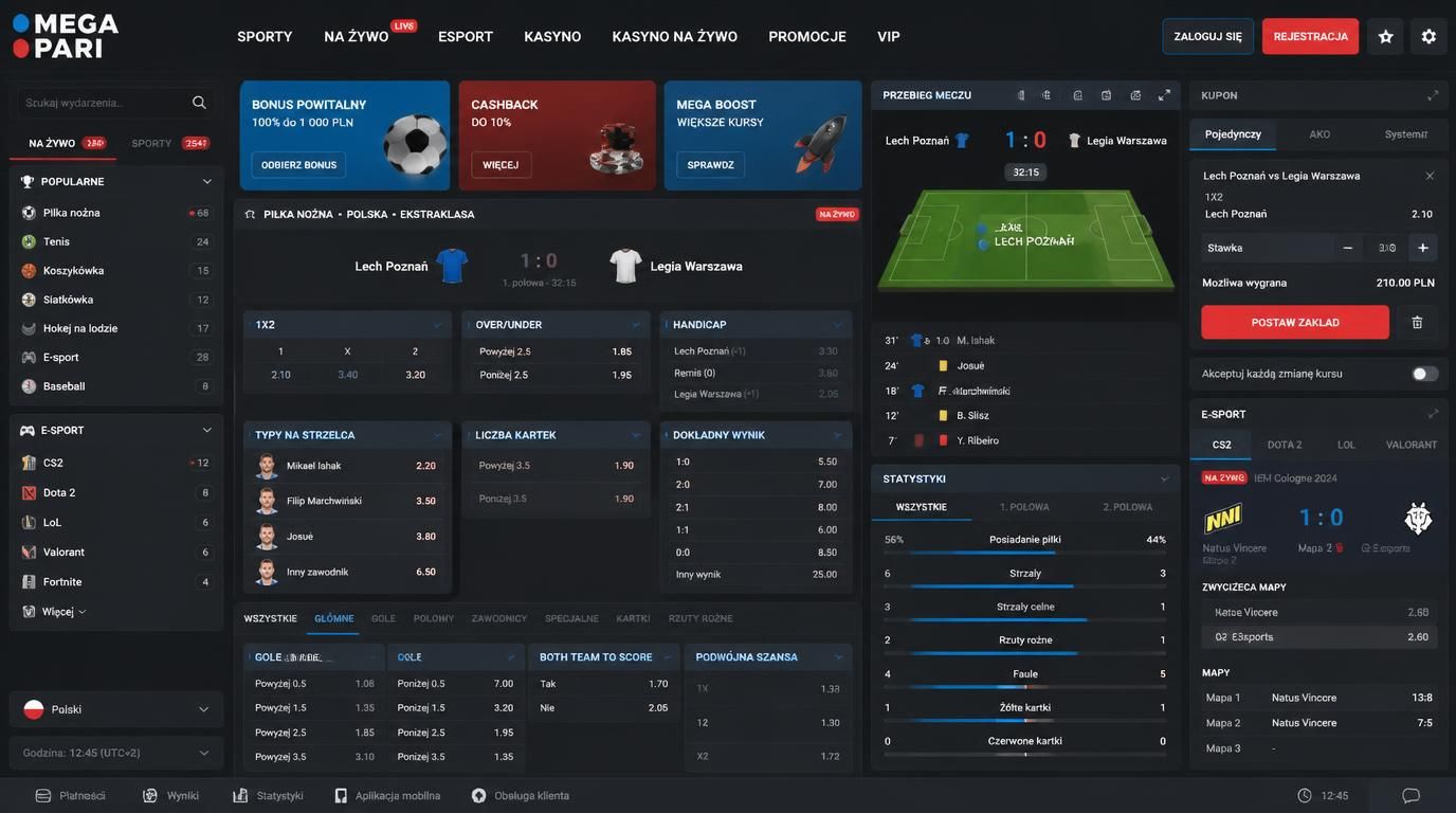 Różnorodne zakłady: typy podstawowe i zaawansowane, live, e-sport.