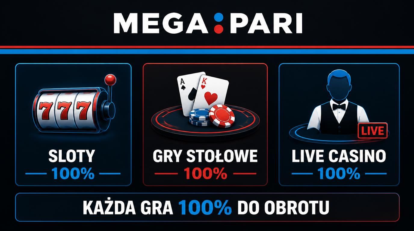 sloty, gry stołowe i live casino z napisem 100%